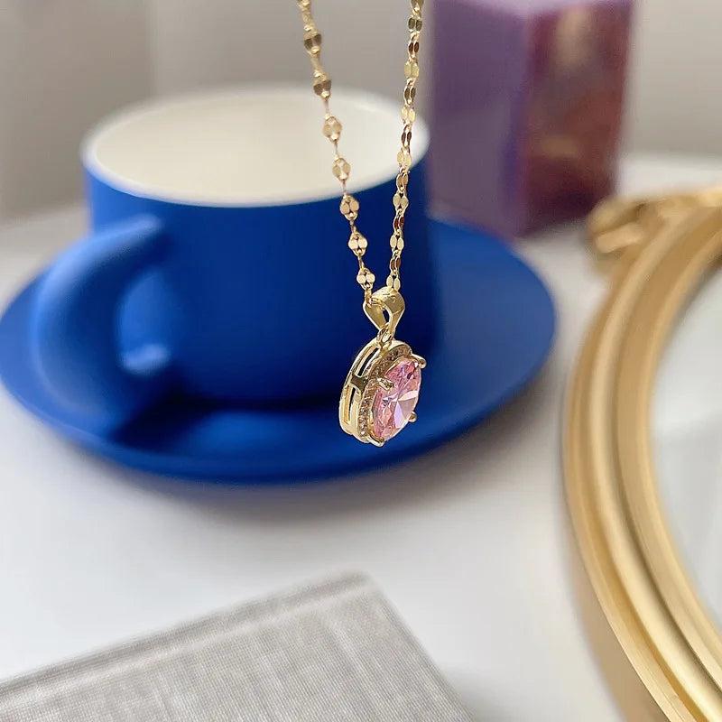 925 Silver Zircon Pendant Necklace Shine Light Aesthetics Party Jewelry