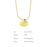 925 Real Silver Fan-shaped Shell Shape Necklace For Women Glossy Fine Jewelry