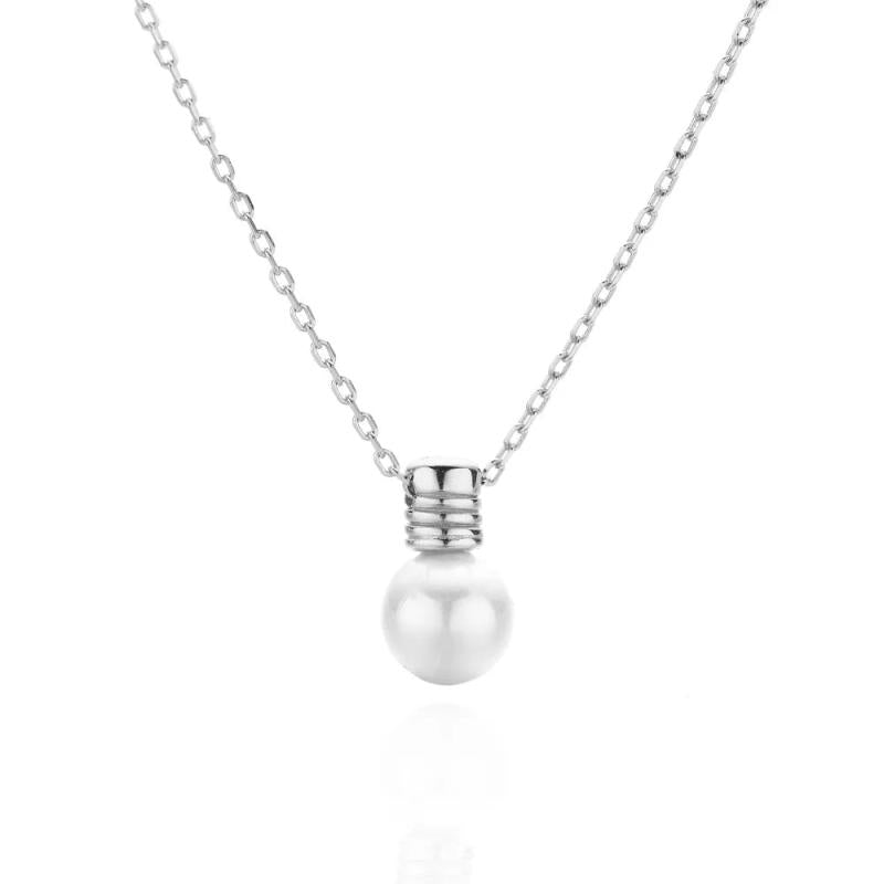 925 Silver Light Bulb Shell Pearl Pendant Necklace Women