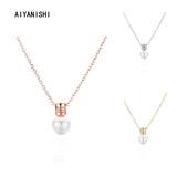 925 Silver Light Bulb Shell Pearl Pendant Necklace Women