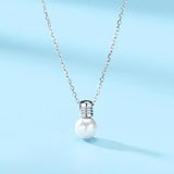 925 Silver Light Bulb Shell Pearl Pendant Necklace Women