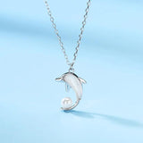 925 Silver Dolphin Shell Pearl Pendant Necklace for Women