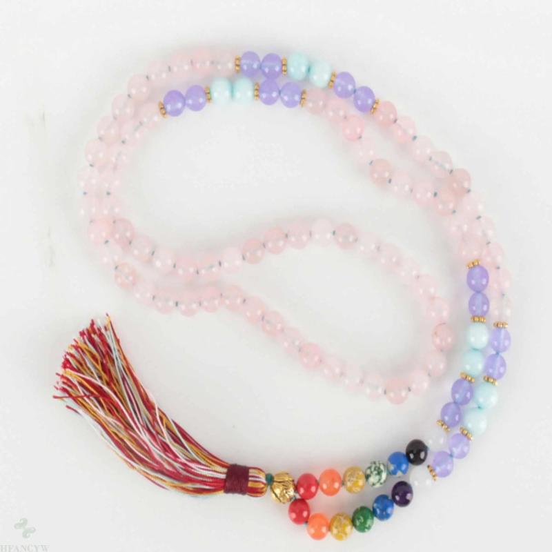 8mm Pink Quartz Aquamarine Purple Bead Chakra Bracelet
