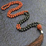 8mm Volcanic Rocks Sandalwood 108 Knot Necklace Chain Beaded