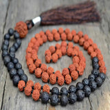 8mm Volcanic Rocks Sandalwood 108 Knot Necklace Chain Beaded
