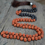 8mm Volcanic Rocks Sandalwood 108 Knot Necklace Chain Beaded