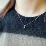 925 Silver Square Emerald Necklace Vintage Pendant for Women