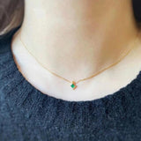 925 Silver Square Emerald Necklace Vintage Pendant for Women