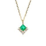 925 Silver Square Emerald Necklace Vintage Pendant for Women