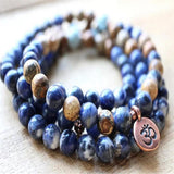 8mm Blue-vein Stone 108 Buddha Beads Bracelet Meditation Cuff