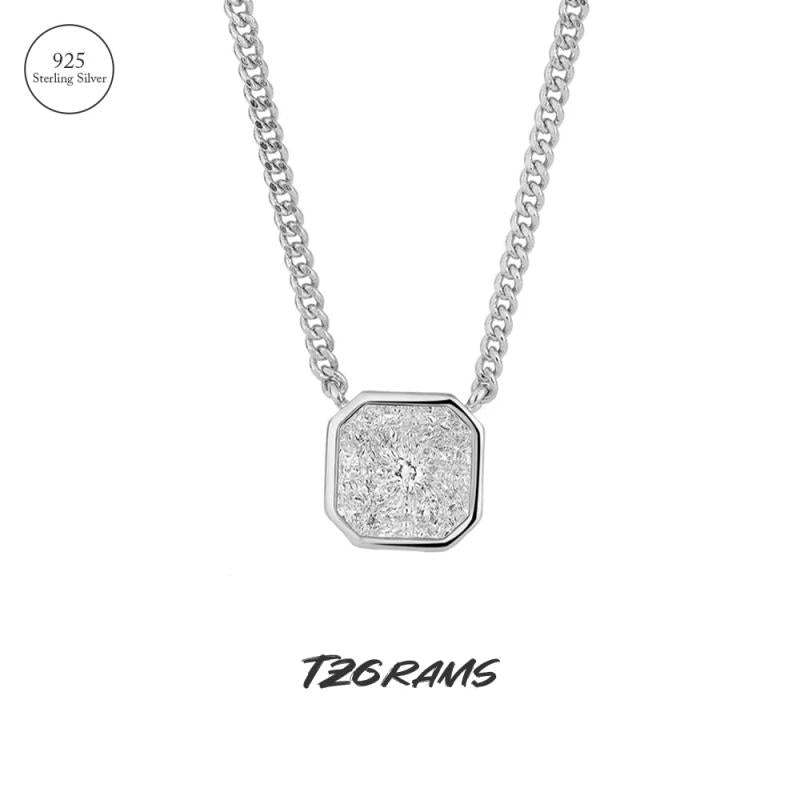 925 Silver Diamond Necklace Platinum-Plated Tank Chain