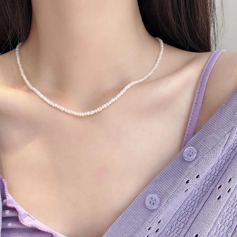 925 Silver Small Pearl Choker Necklace Classic Jewelry