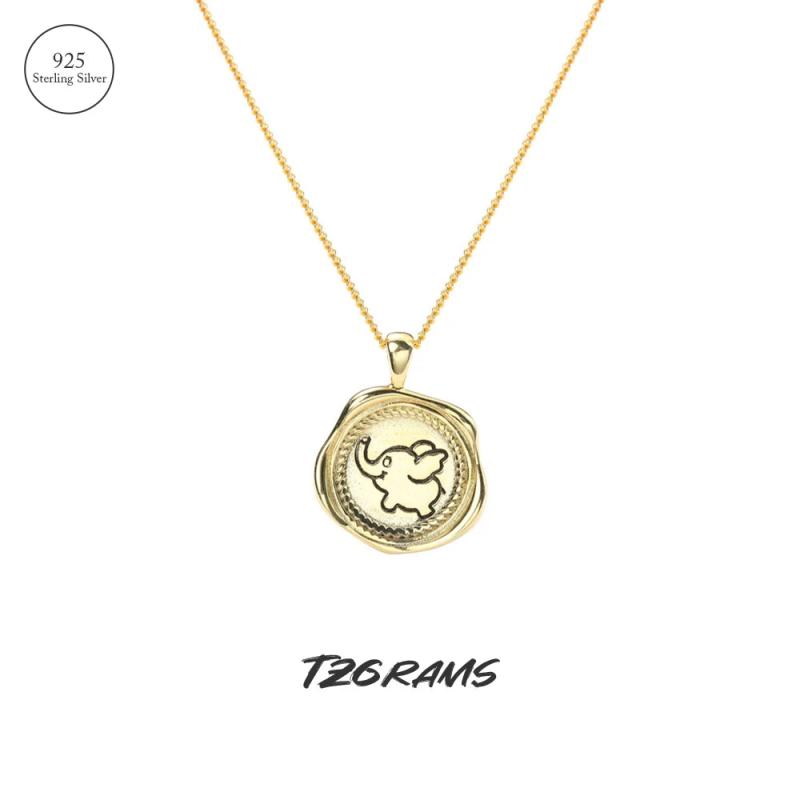 925 Silver Plated Elephant Coin Pendant Necklace for Women