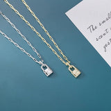 925 Silver Moon Lock Pendant Necklace Wide Chain Fashionable Jewelry