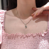 925 Silver Moon Lock Pendant Necklace Wide Chain Fashionable Jewelry