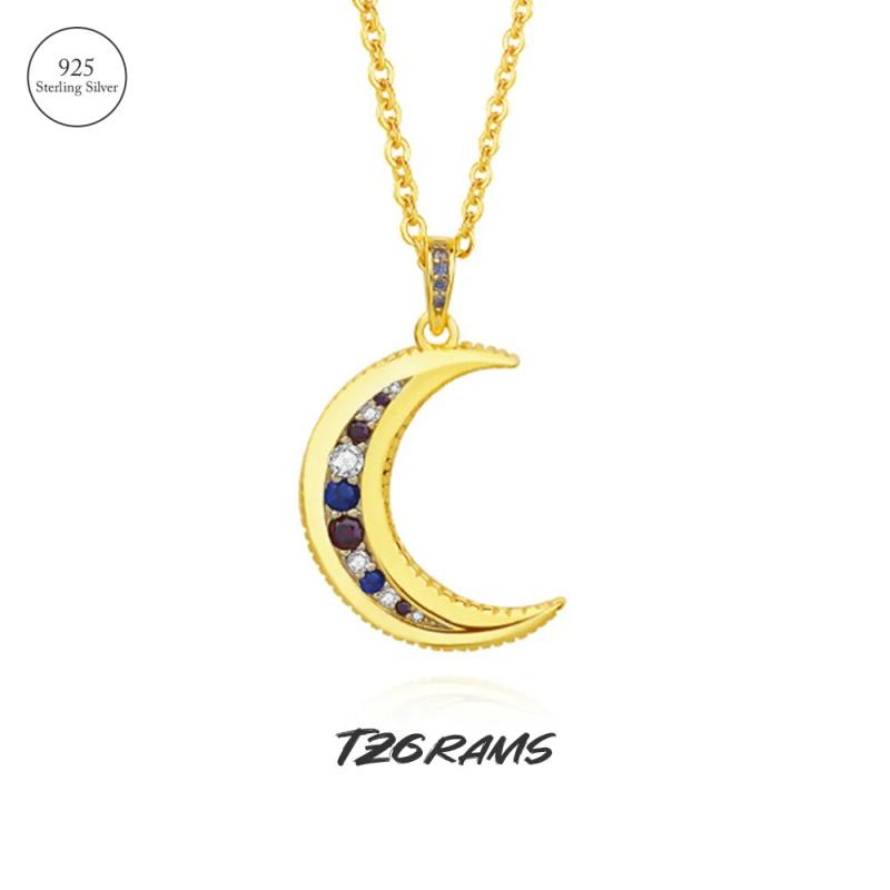 925 Silver Moon Necklace w/Zircon Collarbone Chain