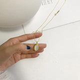 Sterling Silver Natural Shell Oval Pendant Necklace for Women