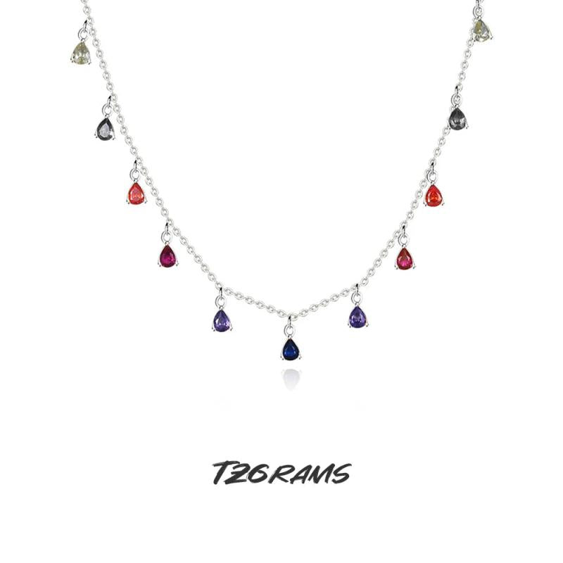 S925 Silver Tassel Necklace with Colorful Zircon Jewelry
