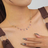 S925 Silver Tassel Necklace with Colorful Zircon Jewelry