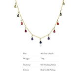 S925 Silver Tassel Necklace with Colorful Zircon Jewelry