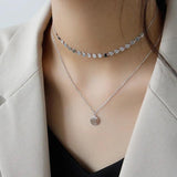 925 Silver Double Layer Pendant Necklace Chain for Women