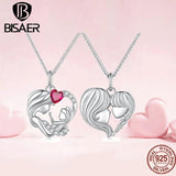 925 Silver Mother & Child Pendant Necklace Platinum Plated