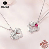 925 Silver Mother & Child Pendant Necklace Platinum Plated