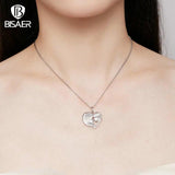 925 Silver Mother & Child Pendant Necklace Platinum Plated
