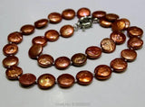 Orange Freshwater Pearl Necklace Coin Shape 12mm