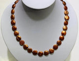 Orange Freshwater Pearl Necklace Coin Shape 12mm