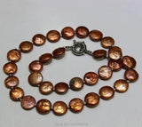 Orange Freshwater Pearl Necklace Coin Shape 12mm