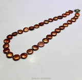 Orange Freshwater Pearl Necklace Coin Shape 12mm