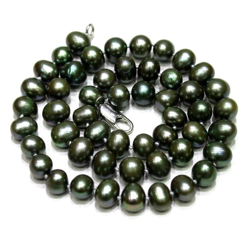 Green Potato Shape Freshwater Pearl Necklace 8x9mm