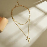 925 Silver Double Layer Choker with Long Cross Pendants Necklace