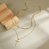 925 Silver Double Layer Choker with Long Cross Pendants Necklace