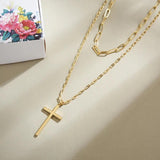 925 Silver Double Layer Choker with Long Cross Pendants Necklace