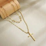 925 Silver Double Layer Choker with Long Cross Pendants Necklace