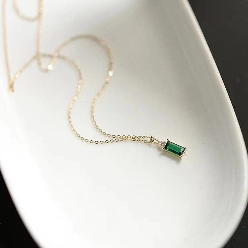 925 Silver Green Zircon Choker Pendant Necklace Gift NK143