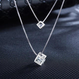 925 Silver Double Layer Crystal Pendant Necklace for Women