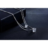 925 Silver Double Layer Crystal Pendant Necklace for Women