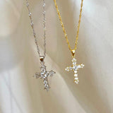 Zircon Cross Pendant Choker Necklace Women Rhinestone Lady Necklace