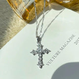 Zircon Cross Pendant Choker Necklace Women Rhinestone Lady Necklace