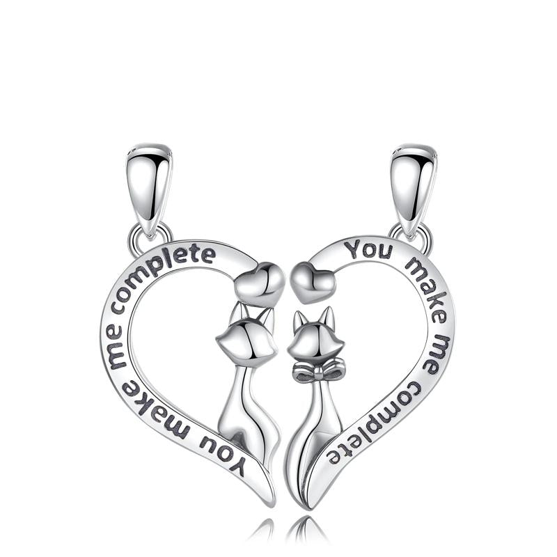 Eudora 925 Silver Cat Heart Necklace Set