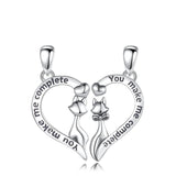 Eudora 925 Silver Cat Heart Necklace Set