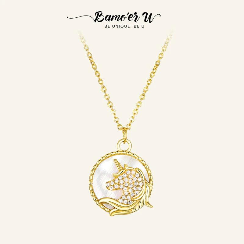 925 Silver Bright Pony Zircon Necklace for Women Plated Pendant Bead Necklace