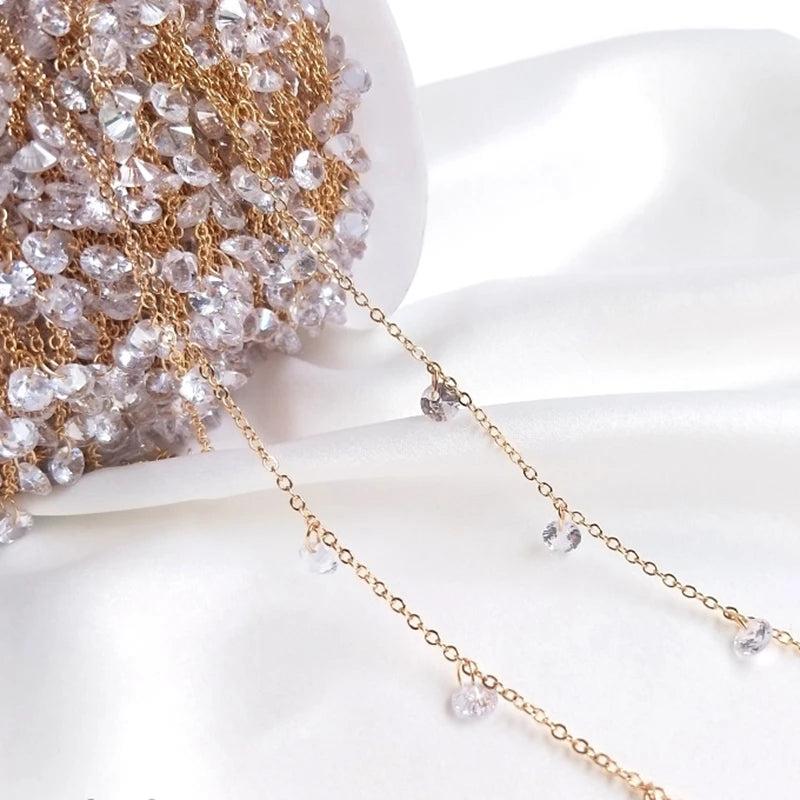 14K True Filled Retention Zircon Crystal Beads Necklace Chains