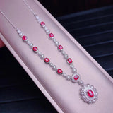 925 Silver Oval Ruby Necklace Women Fine Jewelry