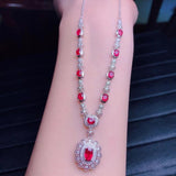 925 Silver Oval Ruby Necklace Women Fine Jewelry