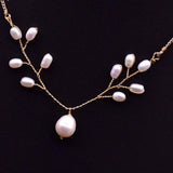 MIQIAO 18K Plated Pearl Leaf Pendant Necklace for Women