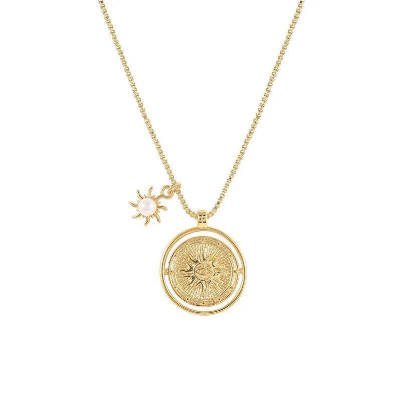 Sterling Silver Moon Sun Pendant Necklace Choker Clavicle Pearl Jewelry